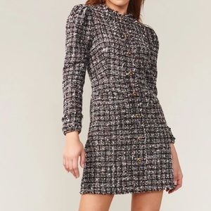 Adelyn Rae Dawn Tailored Tweed Dress Mini Puff Long Sleeve NWT